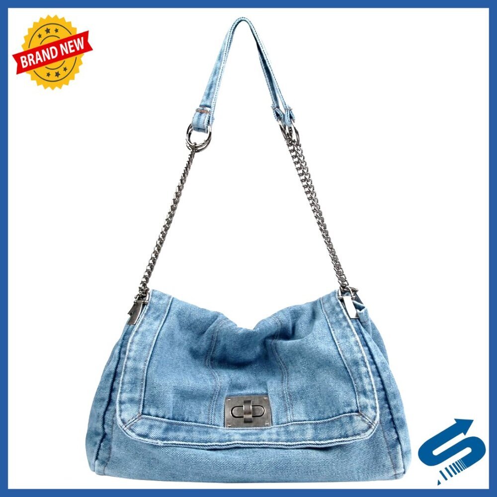 Denim Tote Bag Adjustable Chain Shoulder Crossbody Hobo Purse